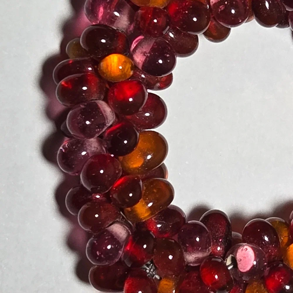 Vintage Set 5 Handcrafted Glass Bead Napkin Rings Red Amber Purple Cluster Decor